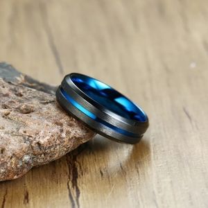 High Quality Men's Black Matte Finish, Blue Center Groove Polished Beveled Edges